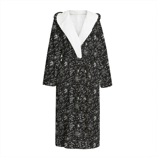 Motorcycle Words Pattern Print Hooded Bathrobe