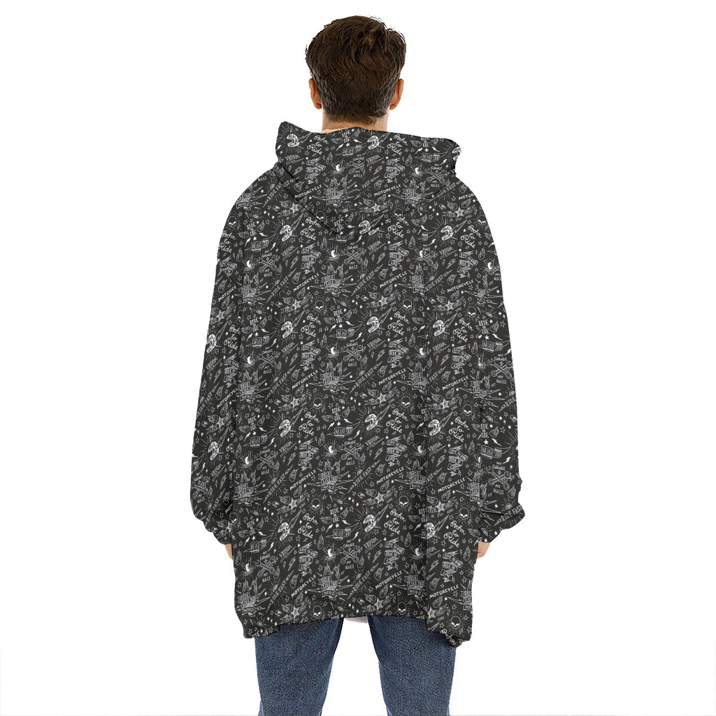Motorcycle Words Pattern Print Hoodie Blanket