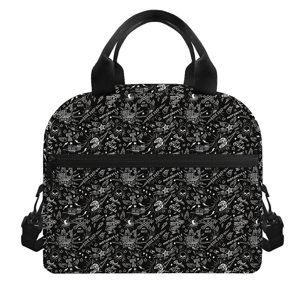 Motorcycle Words Pattern Print Insulated Lunch Bag