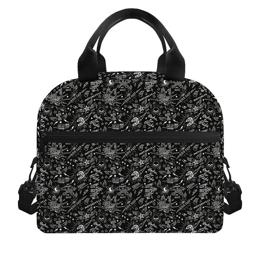 Motorcycle Words Pattern Print Insulated Lunch Bag
