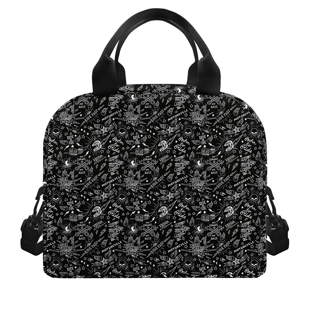 Motorcycle Words Pattern Print Insulated Lunch Bag