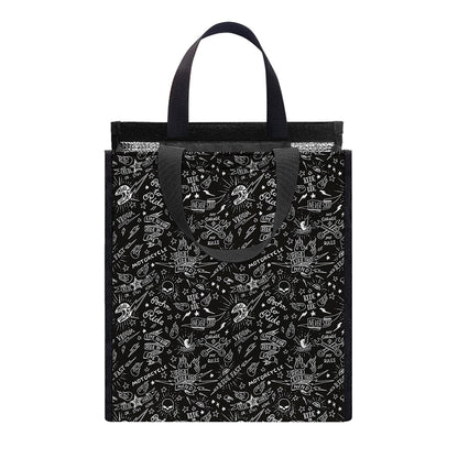 Motorcycle Words Pattern Print Insulated Lunch Tote