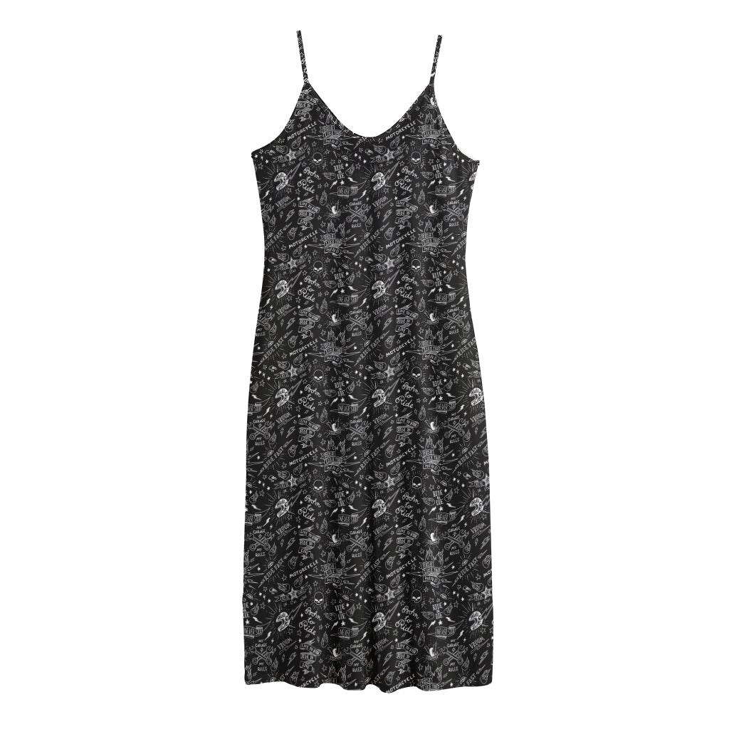 Motorcycle Words Pattern Print Jersey Midi Cami Dress