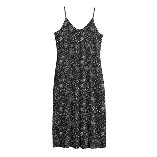 Motorcycle Words Pattern Print Jersey Midi Cami Dress