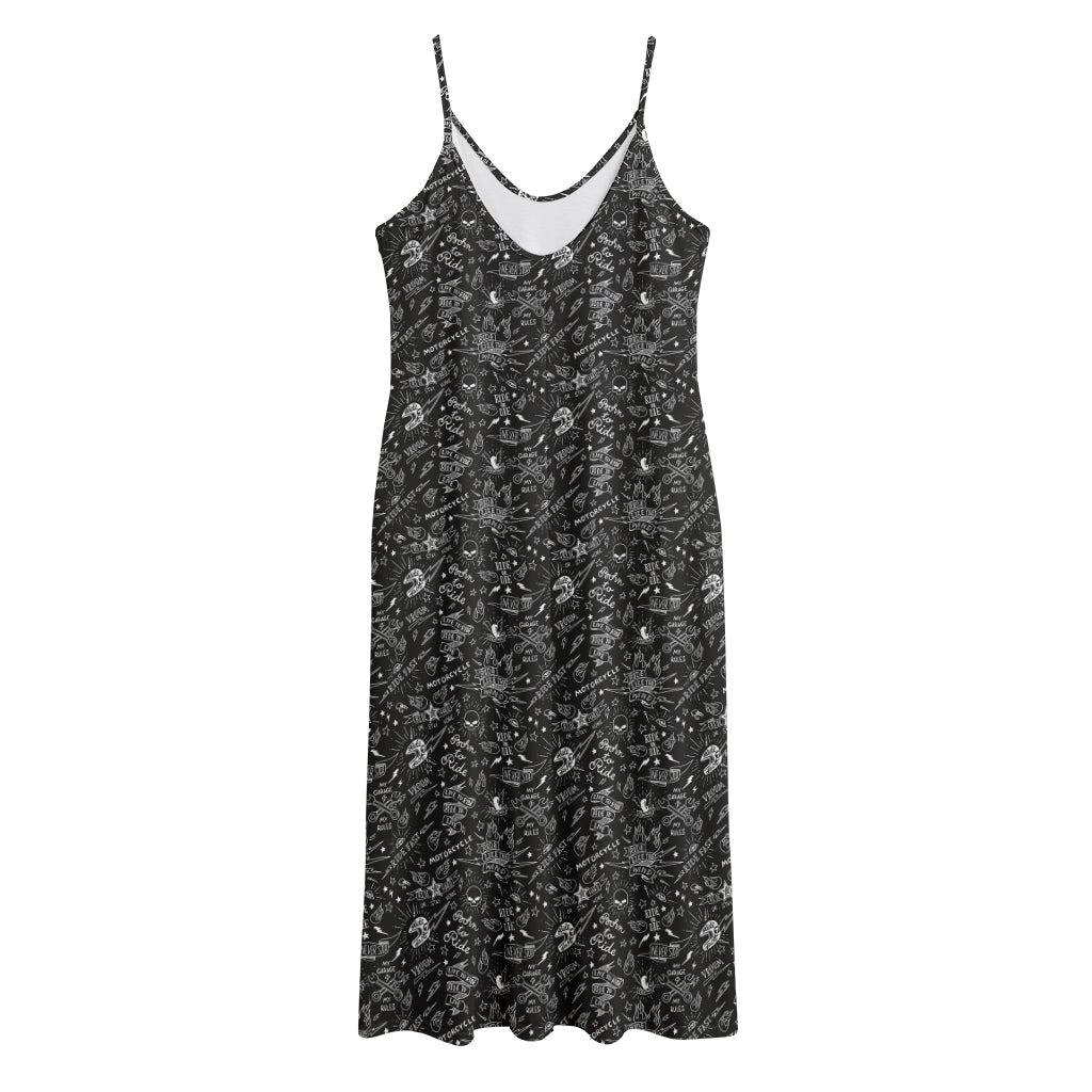Motorcycle Words Pattern Print Jersey Midi Cami Dress