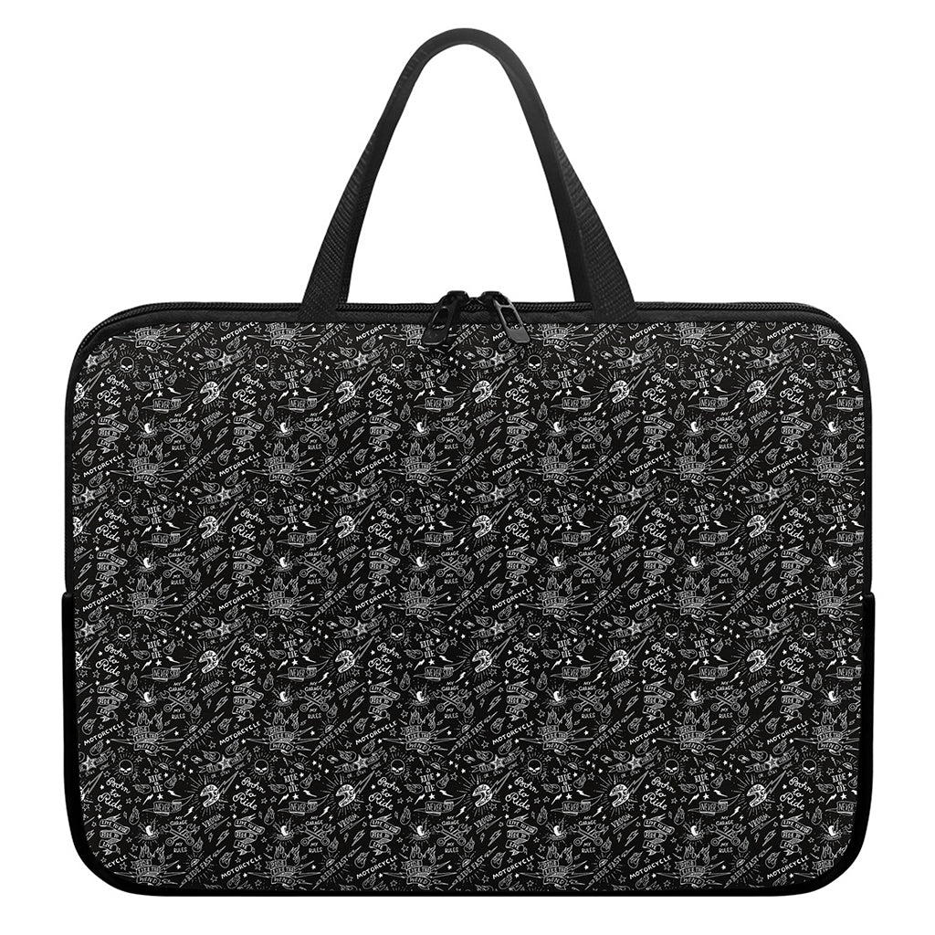 Motorcycle Words Pattern Print Laptop Sleeve With Handle