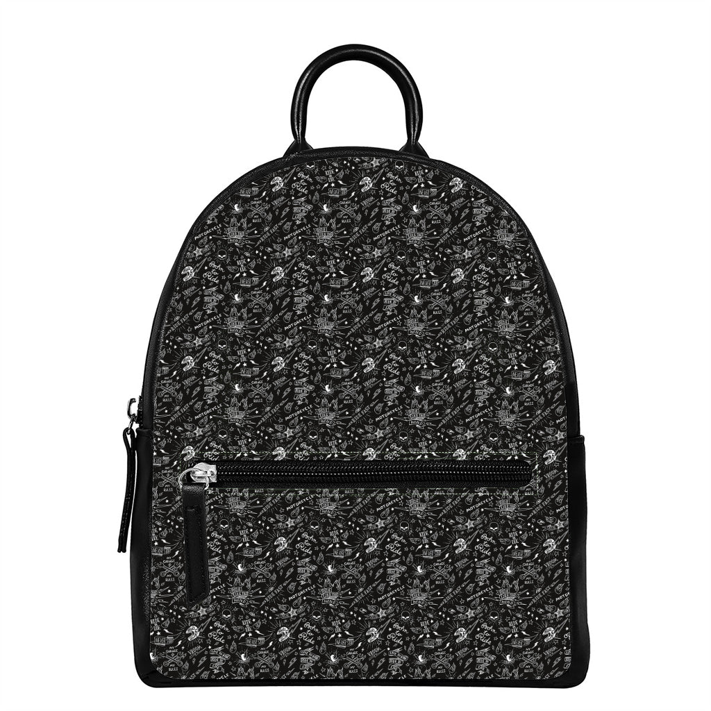 Motorcycle Words Pattern Print Leather Backpack