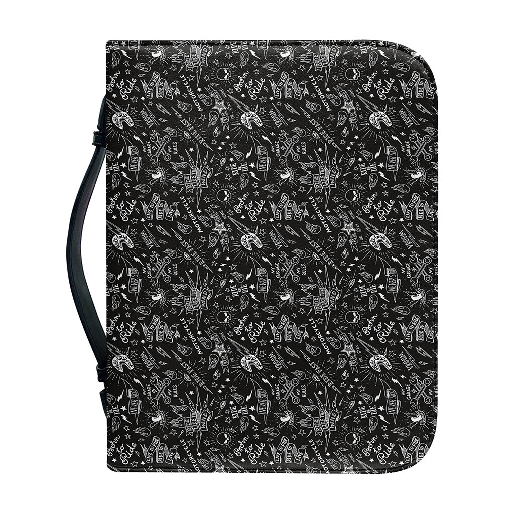 Motorcycle Words Pattern Print Leather Bible Cover