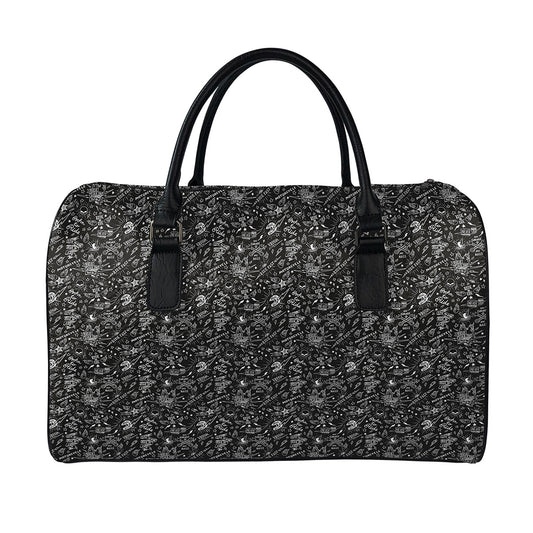 Motorcycle Words Pattern Print Leather Duffle Bag