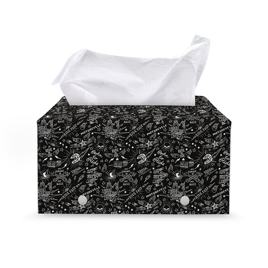 Motorcycle Words Pattern Print Leather Tissue Box Cover
