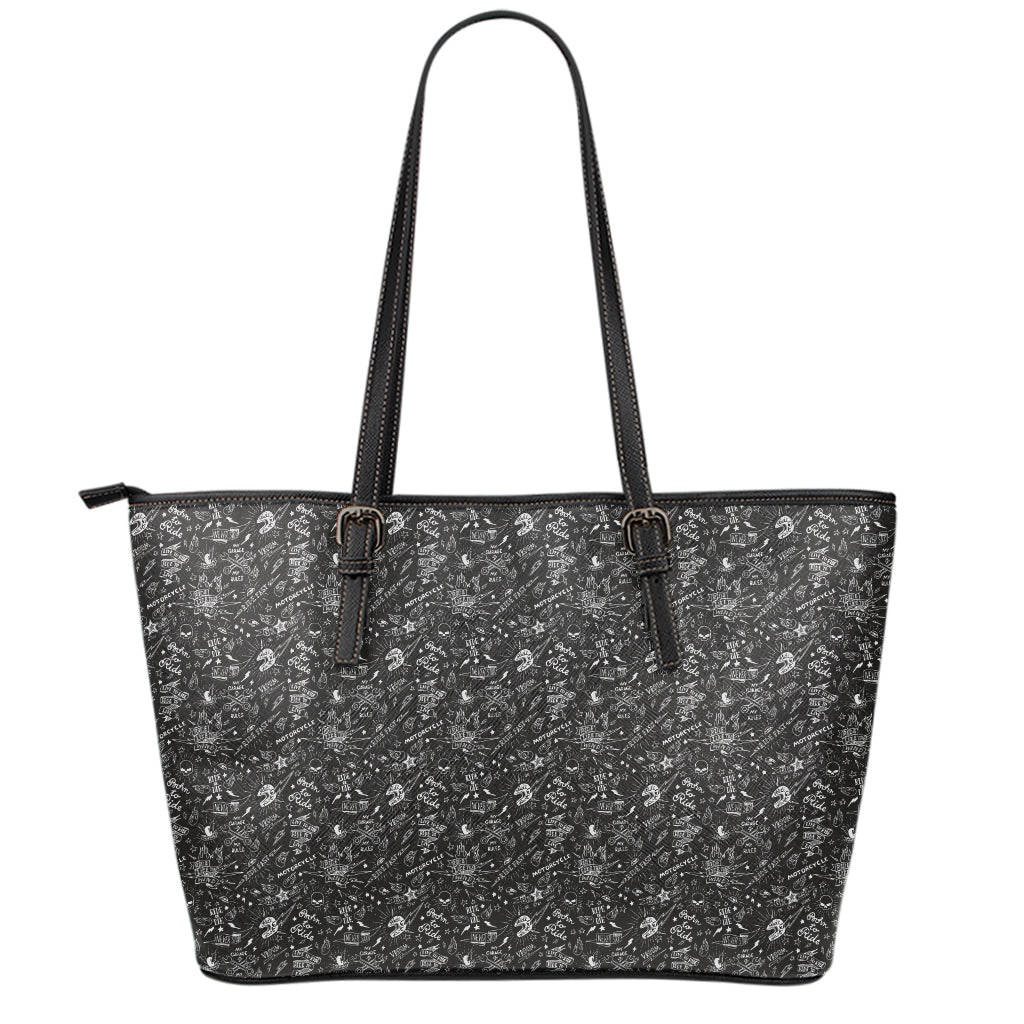 Motorcycle Words Pattern Print Leather Tote Bag