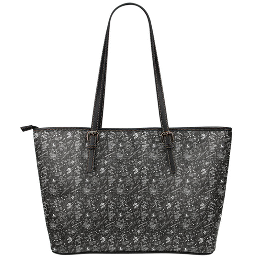 Motorcycle Words Pattern Print Leather Tote Bag