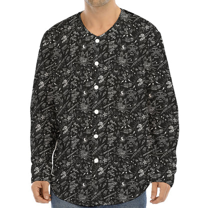 Motorcycle Words Pattern Print Long Sleeve Baseball Jersey