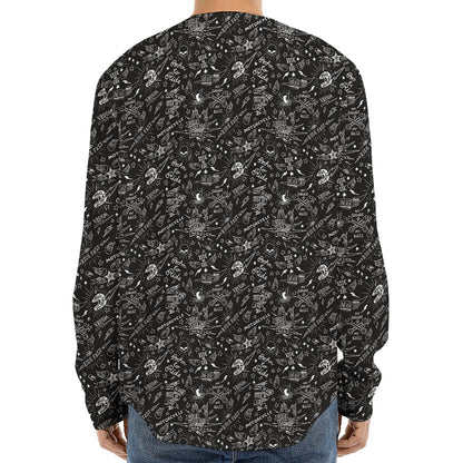Motorcycle Words Pattern Print Long Sleeve Baseball Jersey