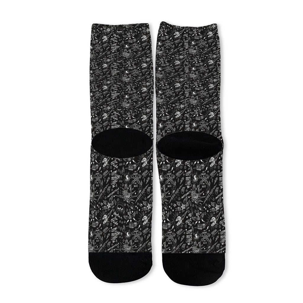 Motorcycle Words Pattern Print Long Socks