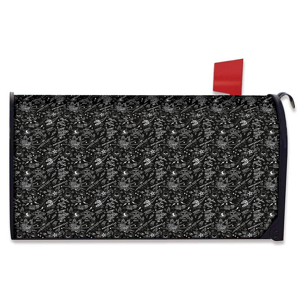 Motorcycle Words Pattern Print Mailbox Cover
