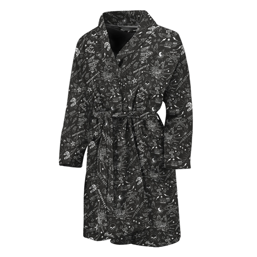 Motorcycle Words Pattern Print Men's Bathrobe