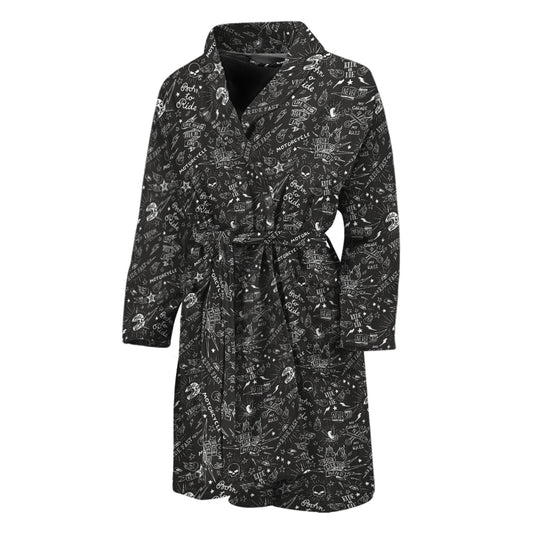 Motorcycle Words Pattern Print Men's Bathrobe