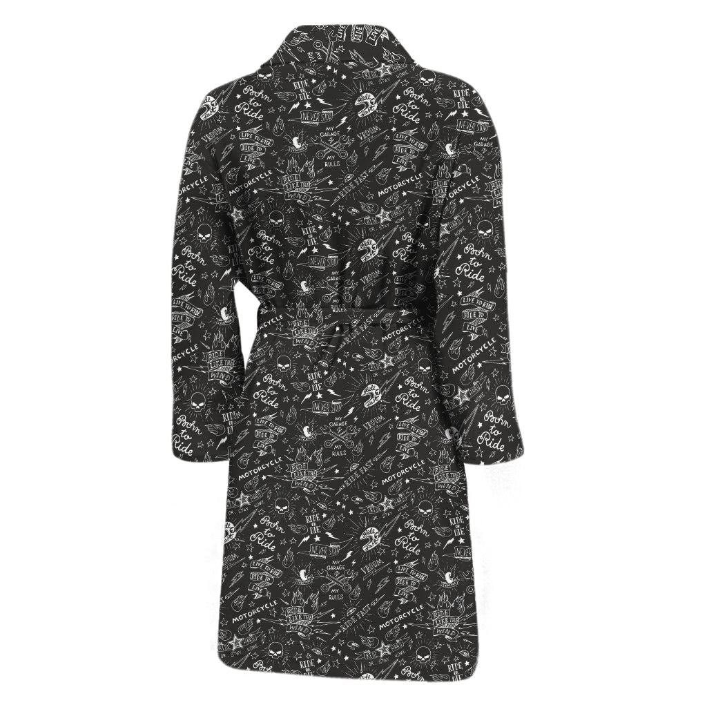 Motorcycle Words Pattern Print Men's Bathrobe