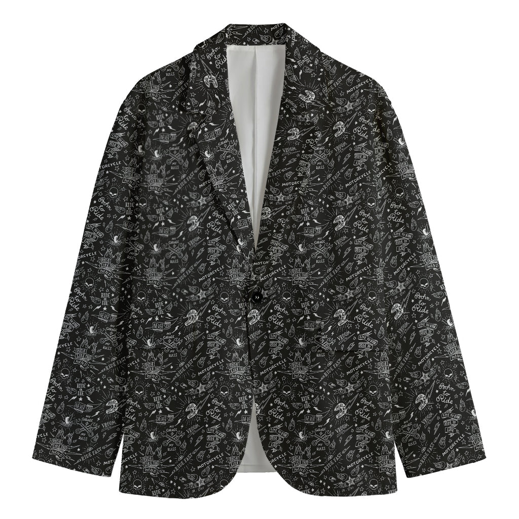 Motorcycle Words Pattern Print Men's Blazer