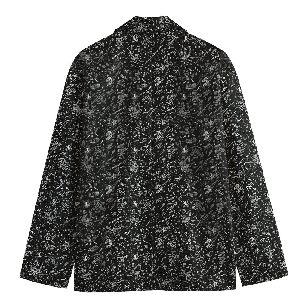 Motorcycle Words Pattern Print Men's Blazer