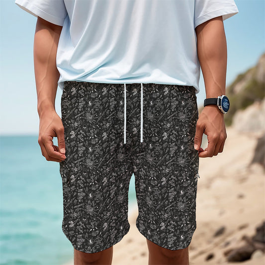 Motorcycle Words Pattern Print Men's Cargo Shorts