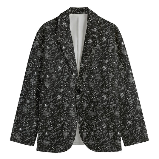 Motorcycle Words Pattern Print Men's Cotton Blazer