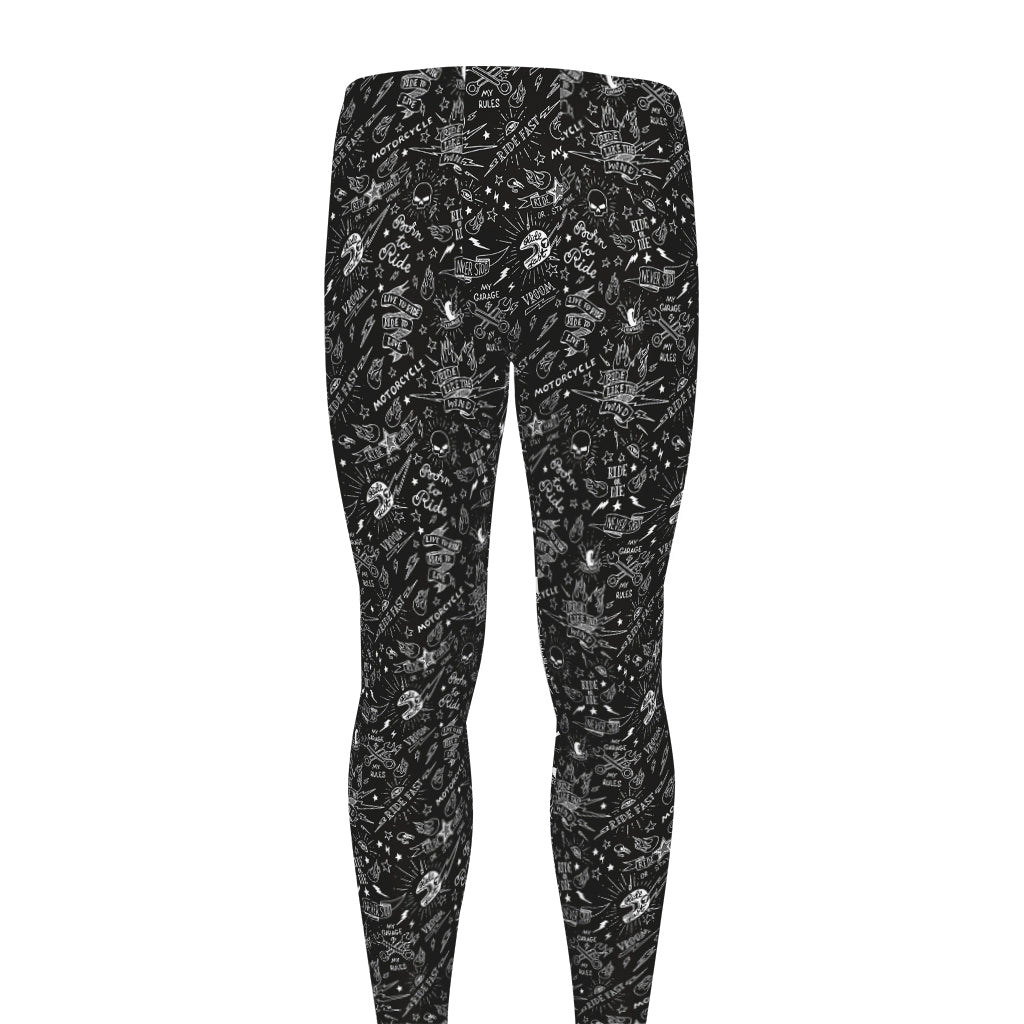 Motorcycle Words Pattern Print Men's leggings