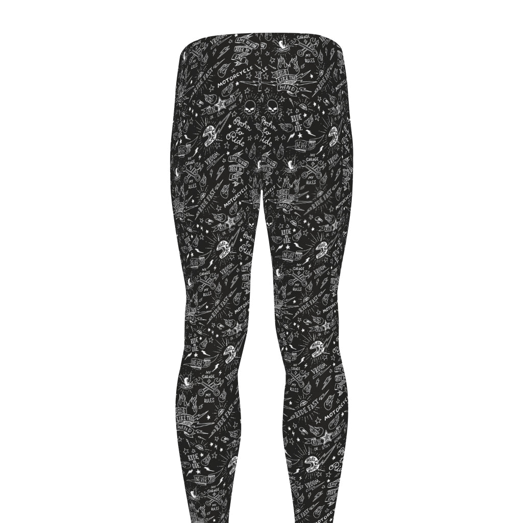 Motorcycle Words Pattern Print Men's leggings