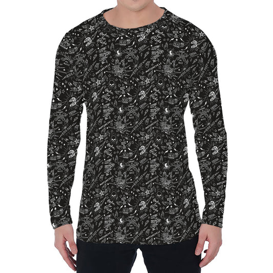 Motorcycle Words Pattern Print Men's Long Sleeve T-Shirt