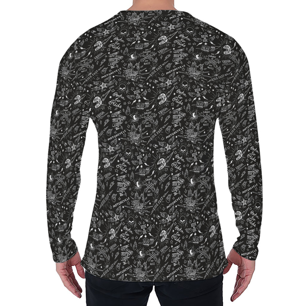 Motorcycle Words Pattern Print Men's Long Sleeve T-Shirt
