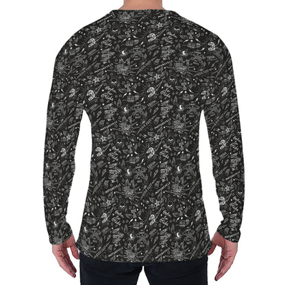 Motorcycle Words Pattern Print Men's Long Sleeve T-Shirt