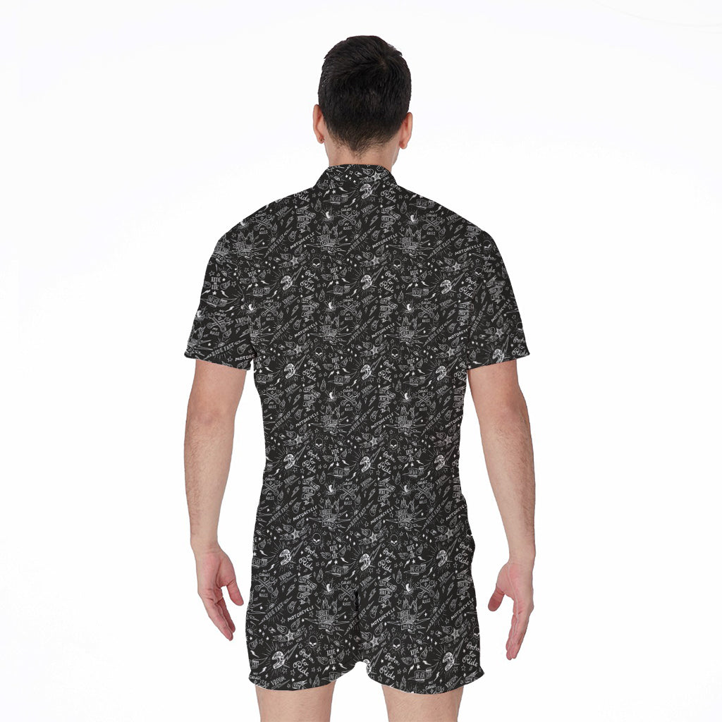 Motorcycle Words Pattern Print Men's Rompers