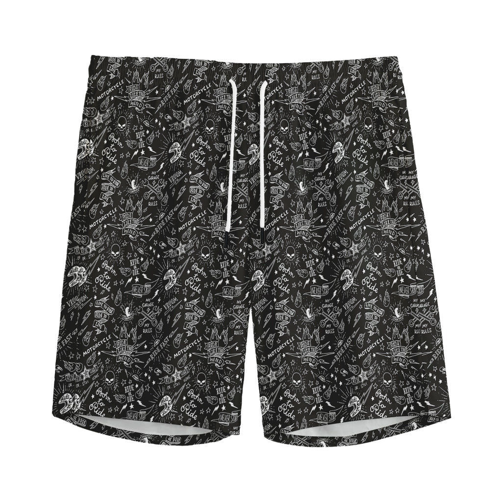 Motorcycle Words Pattern Print Men's Sports Shorts