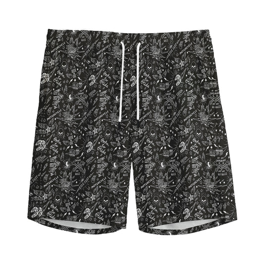 Motorcycle Words Pattern Print Men's Sports Shorts