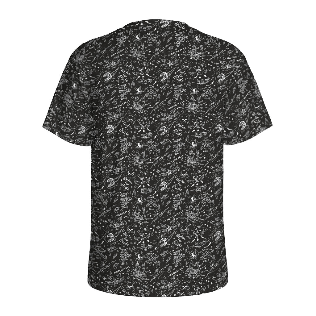Motorcycle Words Pattern Print Men's Sports T-Shirt