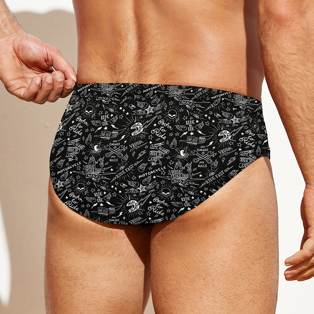 Motorcycle Words Pattern Print Men's Swim Briefs