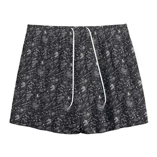 Motorcycle Words Pattern Print Mesh Shorts