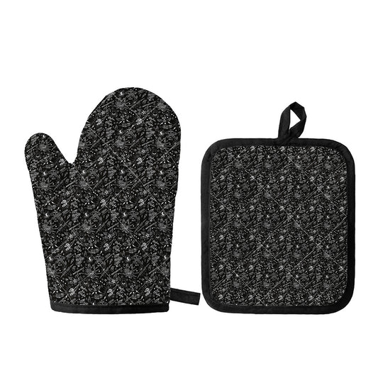 Motorcycle Words Pattern Print Oven Mitt And Pot Holder Set