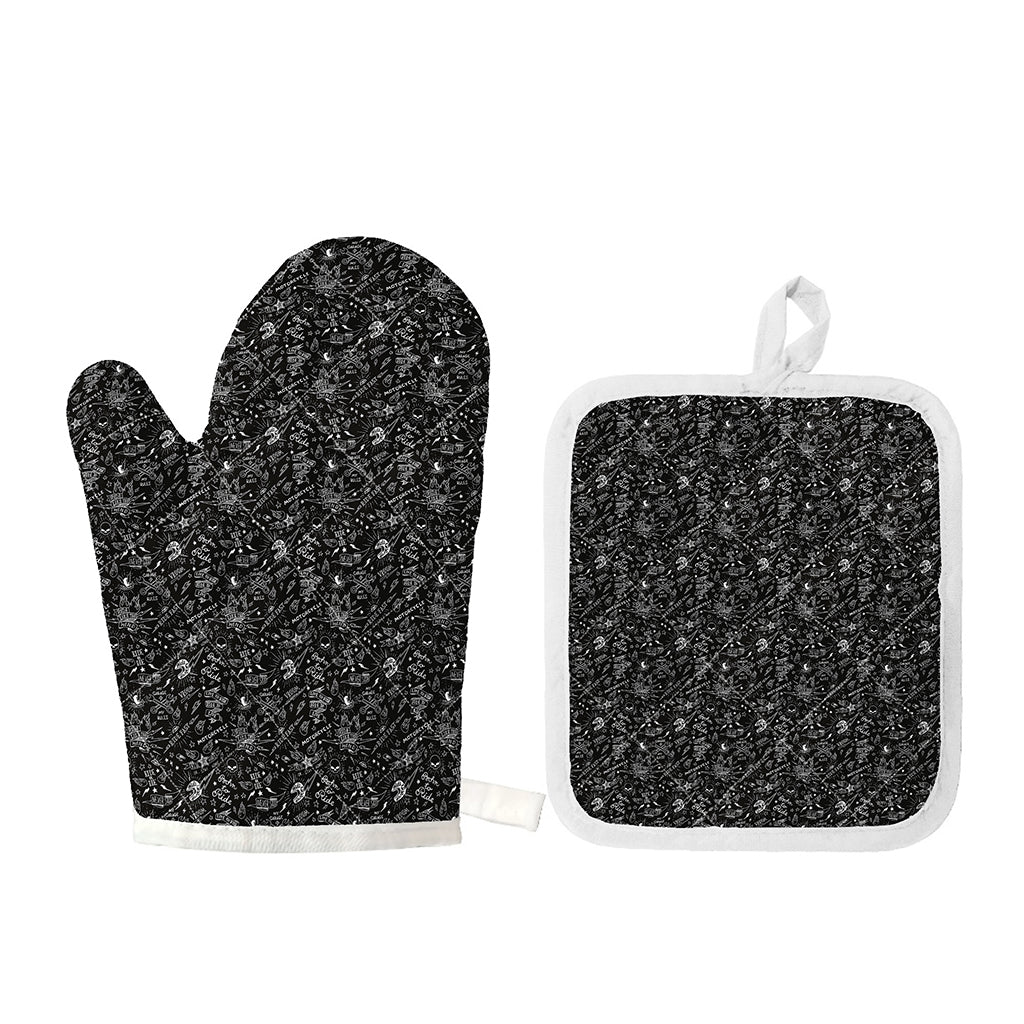 Motorcycle Words Pattern Print Oven Mitt And Pot Holder Set