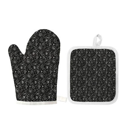 Motorcycle Words Pattern Print Oven Mitt And Pot Holder Set