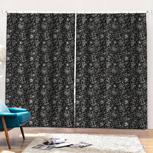 Motorcycle Words Pattern Print Pencil Pleat Curtains
