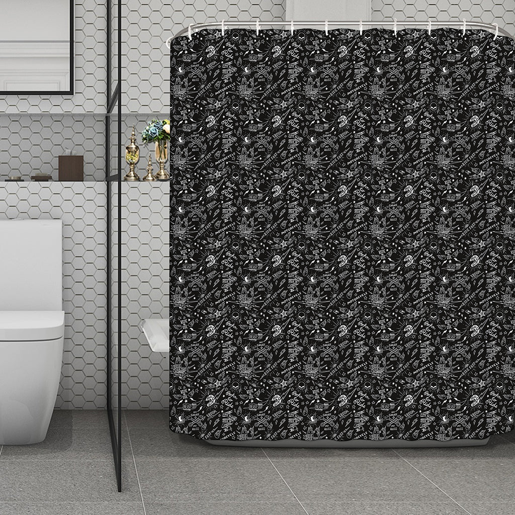 Motorcycle Words Pattern Print Polyester Shower Curtain