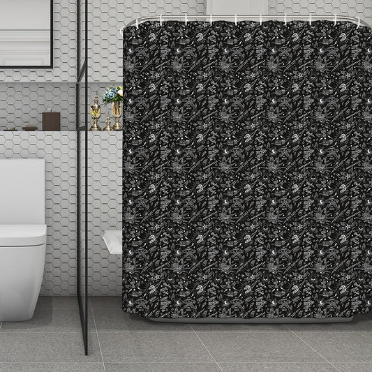 Motorcycle Words Pattern Print Polyester Shower Curtain