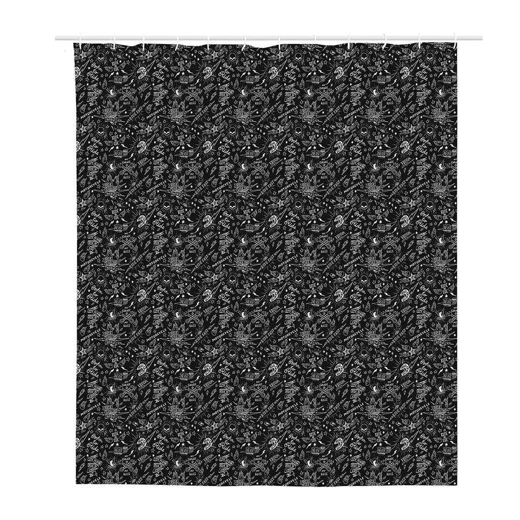 Motorcycle Words Pattern Print Polyester Shower Curtain