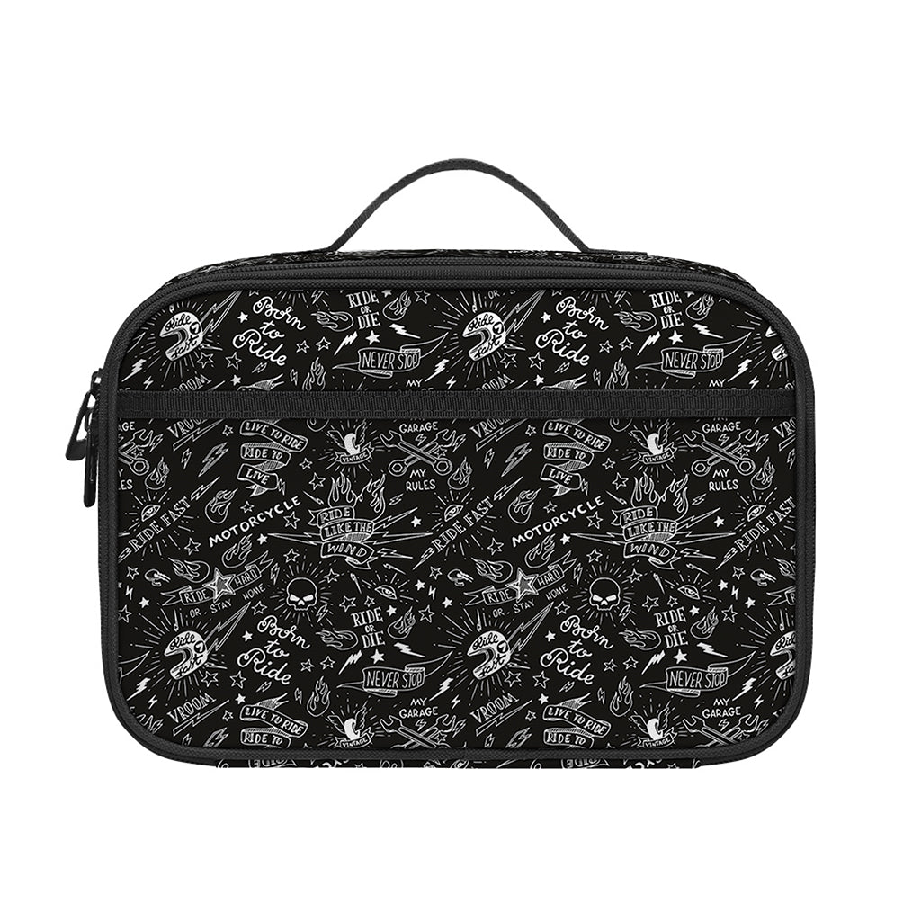 Motorcycle Words Pattern Print Portable Lunch Bag