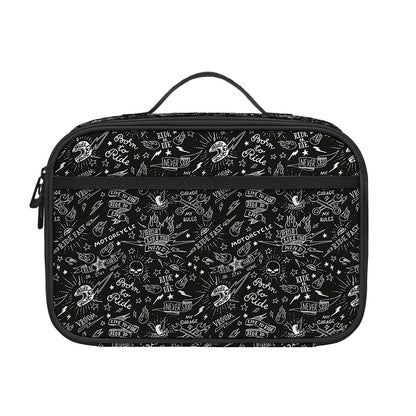 Motorcycle Words Pattern Print Portable Lunch Bag