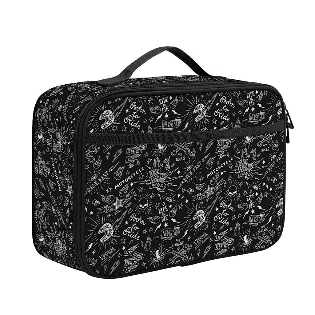 Motorcycle Words Pattern Print Portable Lunch Bag