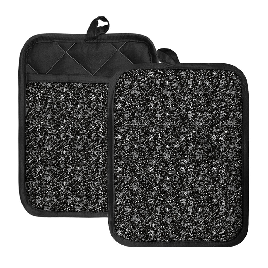 Motorcycle Words Pattern Print Pot Holders With Pocket