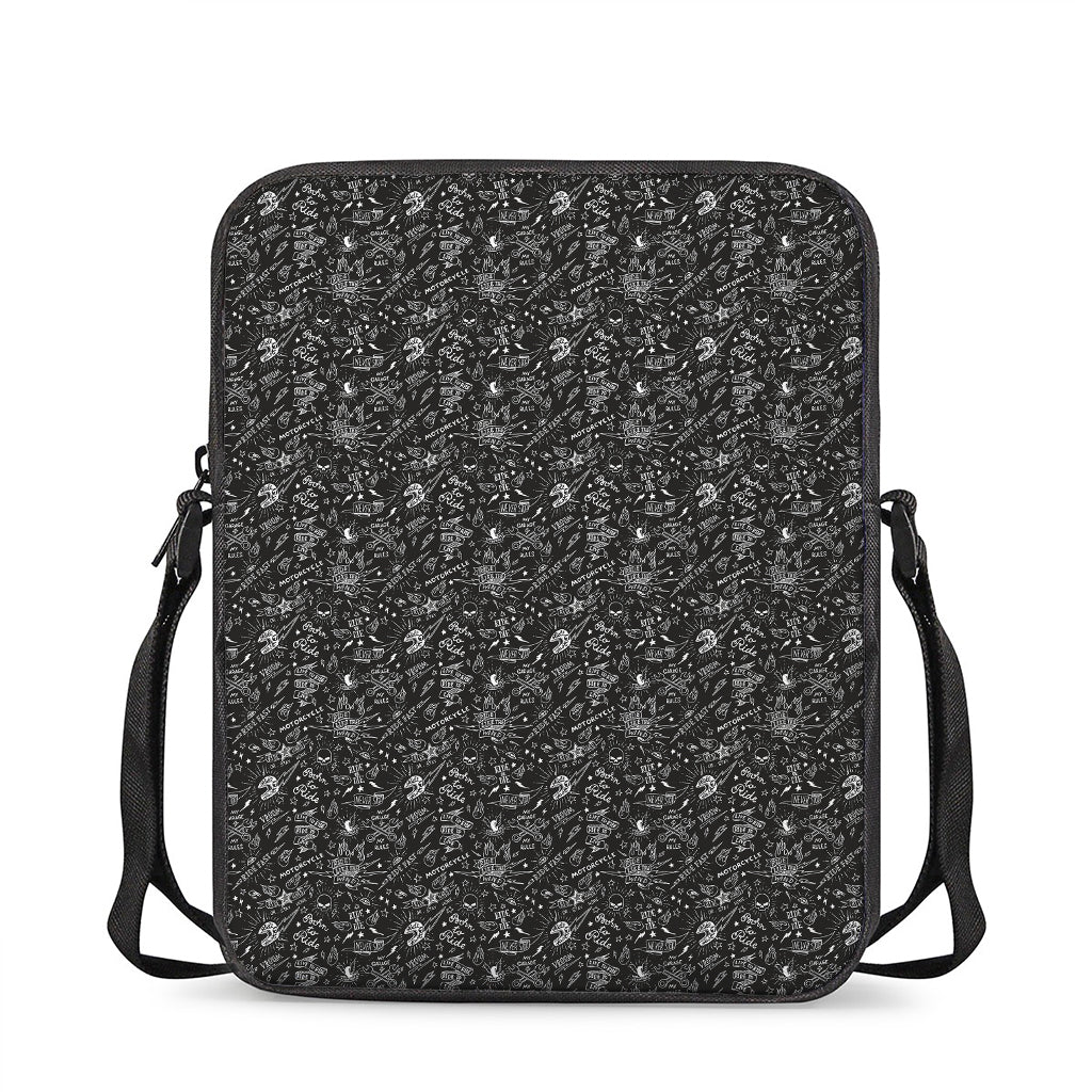 Motorcycle Words Pattern Print Rectangular Crossbody Bag